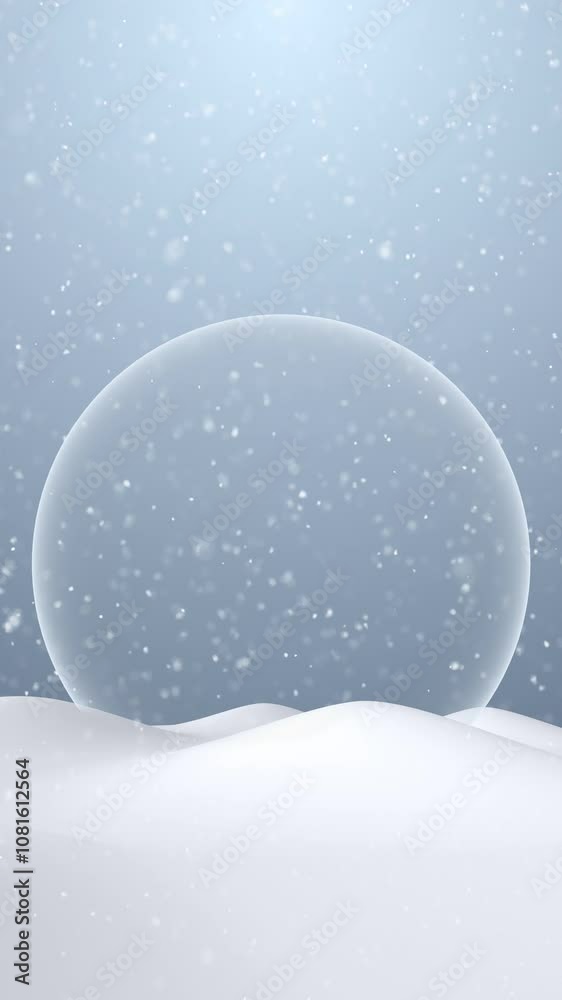 Wall mural 3d snow landscape with empty copy space glass globe vertical loop background.