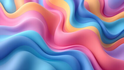 Abstract 3d wavy smooth background. Multicolor pastel color palette. Aesthetic concept. Elegant wavy formations of ribbons in a surreal 3D. Abstract Wavy Multi-Colored. Website template concept