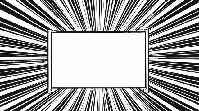 Comic book style black and white radial lines background with a rectangle frame, pattern, vintage