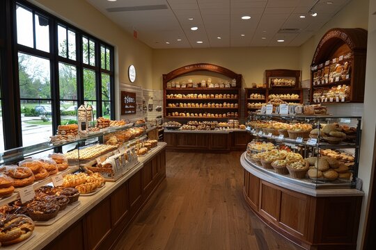 A bakery with a large display of pastries and bread