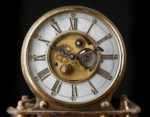 Vintage Steampunk Clock with Exposed Gears and Roman Numerals - Isolated on Transparent Background"