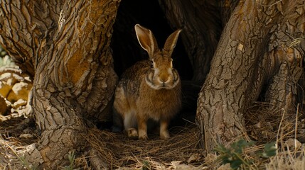 the rabbit is hiding in the tree