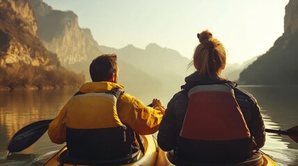 Exploring the great outdoors  adventurous travelers kayaking on scenic rivers together