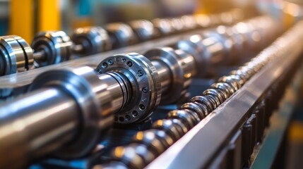 Close-up of a metal industrial machine with gears and bearings