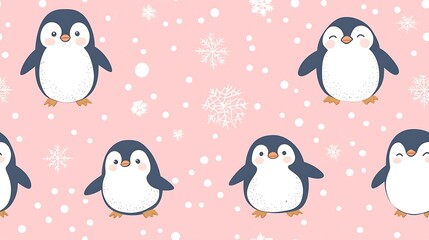 Fototapeta premium Cute Minimal Penguin Pattern in Pastel Pink