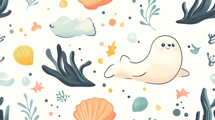 Cute Pastel Seal and Shell Pattern Design