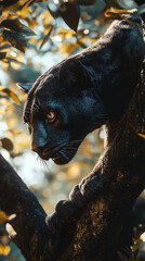 Elegant and agile panther prowling through the dense underbrush with stealth and grace. illustration background