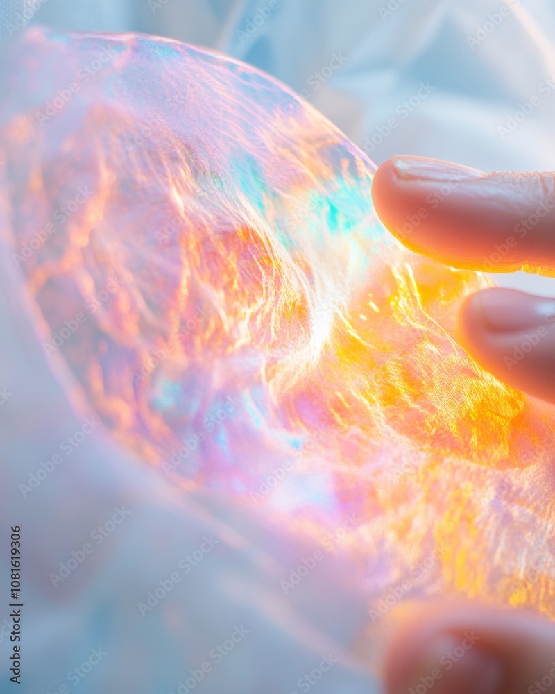 Poster iridescent glow in gentle touch ethereal light and texture close-up