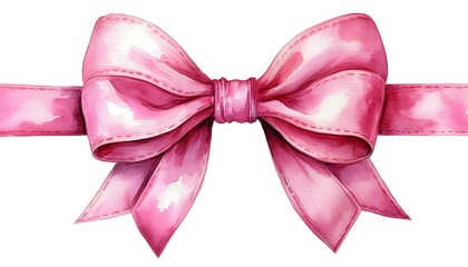 Delicate pink watercolor bow with flowing ribbons artistically tied for elegant decoration or gift wrapping. Generative AI