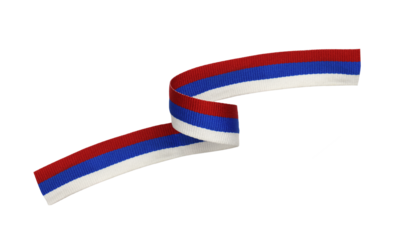 Twisted rep ribbon in colors of Russian flag isolated on whiteor transparent background