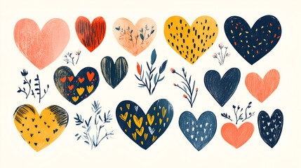 set of doodle heart for valentine's day on white background