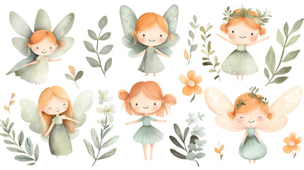 Fototapeta premium Cute watercolor fairy clip art on white