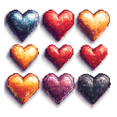 Fototapeta premium pixel art love hearts ion white background