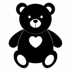 Teddy Bear Silhouette with Heart Symbol in Black and White