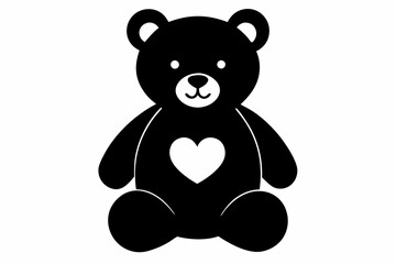 Teddy Bear Silhouette with Heart Symbol in Black and White