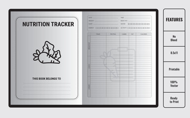 Custom Nutritional Tracker Vector for Journal Interiors, Healthy Eating Tracker