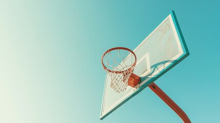 A basketball hoop with backboard and clear sky, outdoor setting in the afternoon, Dynamic style