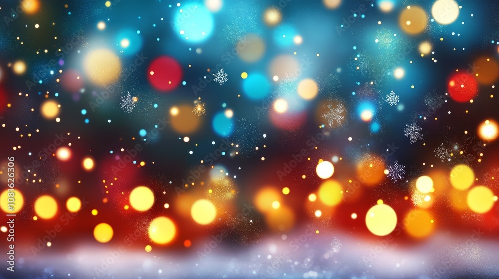 Wall mural abstract new year background featuring blurred bokeh holiday lights in glowing blue tones over a dar