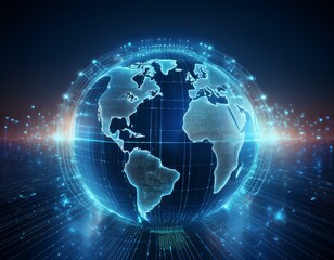 Global Fintech Innovation: Futuristic Planet Hologram with Digital Data Diagram