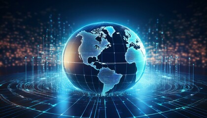 Fototapeta premium Global Fintech Innovation: Futuristic Planet Hologram with Digital Data Diagram