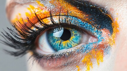 close-up view of a vibrant and colorful fantasy-inspired eye