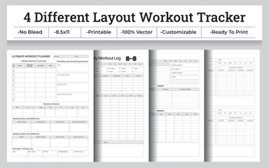 4 Different Layout Workout Tracker Or Interior Vector Illustration for Fitness Tracking