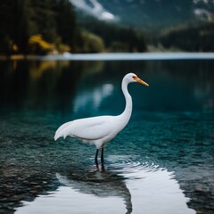 Obraz premium A white bird standing in the middle of a lake