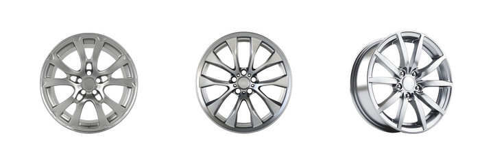 Fototapeta premium Silver Alloy Wheel Rims PNG Pack isolated on transparent background