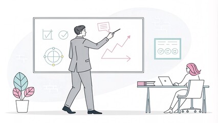 Fototapeta premium Corporate Strategy Teamwork and Growth Session, Minimalist Business Presentation Illustration V6