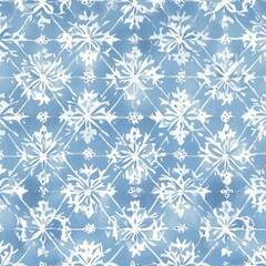 Winter Wonderland Pattern: Snowflakes and Geometric Motifs on Muted Blue Background