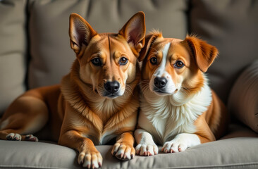 Obraz premium portrait of two dogs on the sofa