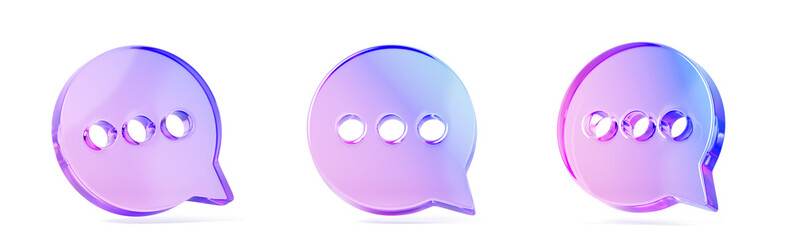 Fototapeta premium 3d set of glass hologram round chat speech for message box or comment isolated render web icon. Crystal gradient text dialog bubble, circle communication social dialogue banner frame. 3D illustration