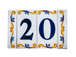 Png détourage d'une plaque de numéro 20 de maison.