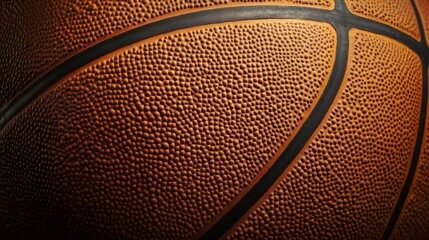Fototapeta premium A basketball's textured surface, outdoor setting with dusk lighting, Dramatic style