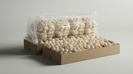 An advanced biodegradable packaging solution for shipping products that includes air cushions made of compostable materials and packing peanuts derived from plants. 