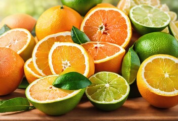 Juicy citrus fruits, cut citrus fruits 