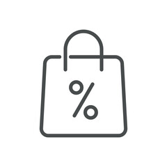 Discount Shopping Bag Icon with Percentage Sign for Sale, Promotion, Discount, Simple Line Symbol, Retail Online Shopping Vector Illustration
