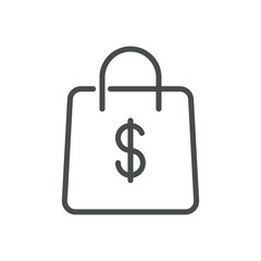 Shopping Bag Icon with Dollar Sign, Price Tag or Cost Symbol, Minimal Line Art for Retail and E-commerce Vector Illustration