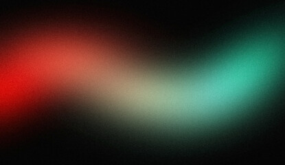 Abstract glowing color spot grainy backdrop design. Soft red orange green black color noisy gradient on dark, vibrant colors flow, shine, bright, smooth, noise texture background