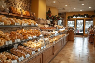 A bakery with a large display of pastries and bread