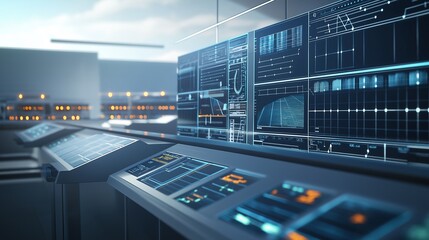 A modern energy grid control room monitoring a vast network of advanced renewable energy storage batteries. 