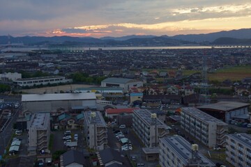 亀島山から見える夕暮れ　玉島方面
