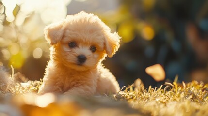 Golden Puppy in Grass.