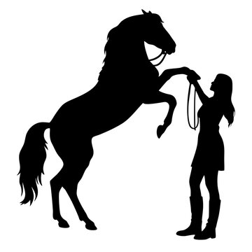 recommend clip art: horse and girl silhouette, vector illustration on white background