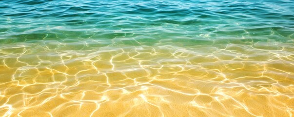 Ocean conservation marine and protected areas concept. A serene view of clear ocean water blending from turquoise to golden sandy bottom, creating a tranquil and refreshing seascape.