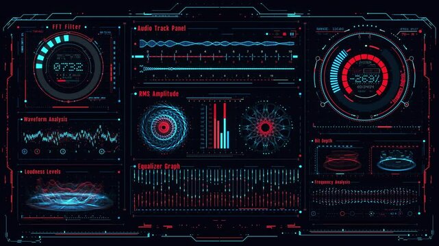 Audio Dj Console Visualizer Voice Recording FUI HUD Interface - Loop - Overlay Graphic Element