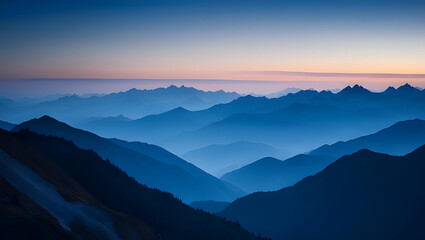 Obraz premium Blue Ridge Majesty: Layers of majestic mountains bathed in the serene twilight, a breathtaking panorama of nature's grandeur.