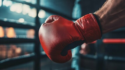 A boxing ring's corner with trainer wrapping gloves, gym setting with focused boxer, Raw style