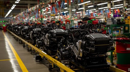 An Assembly Line of Lawn Mowers in a Factory