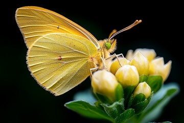 A yellow butterfly sitting on top of a yellow flower